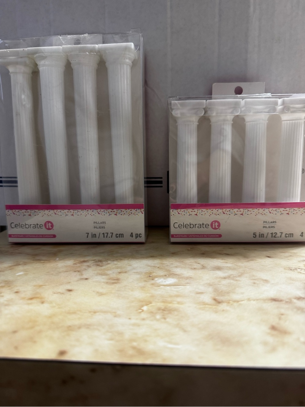 Celebrate It White Decorative Cake Pillar Columns - 7" & 5" Style